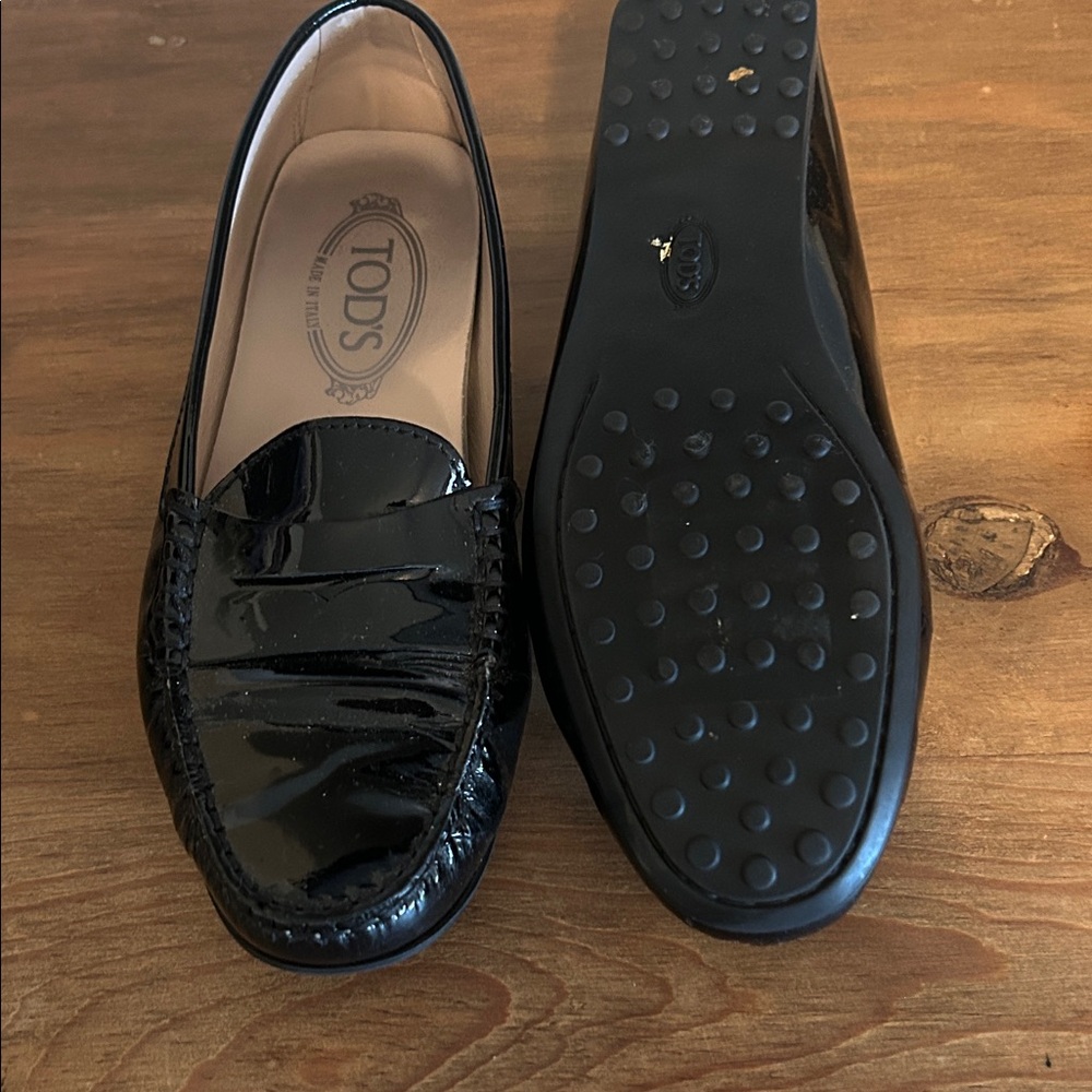 Tod's Shiny Black Loafers